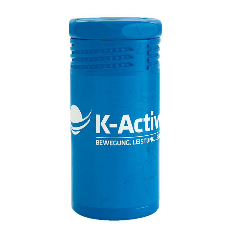 Die blaue Aufbewahrungsbox für Taperollen der Firma K-Active.