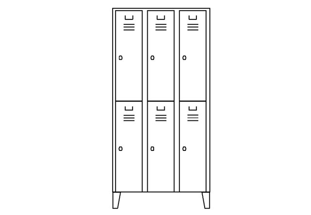 Stahlgarderobe zweigeteilt 6 Abteile, 120 cm