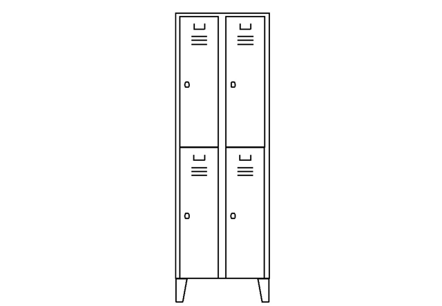 Stahlgarderobe zweigeteilt 4 Abteile, 60 cm