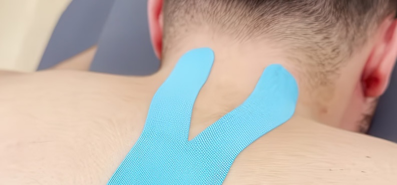 HWS-Tapeanlage mit blauem K-Active Kinesiologie Tape