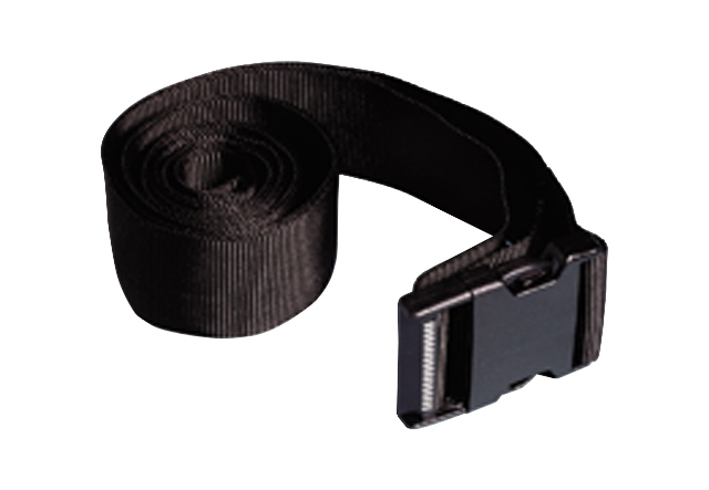 Ein schwarzer Fixiergurt mit schwarzem Steckschloss.