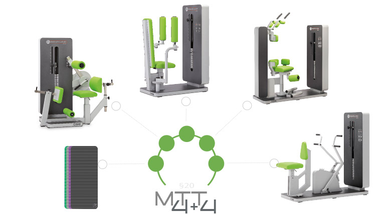 Verschiedene MTT Geräte und Matten der Marke Reha-Line 2.0