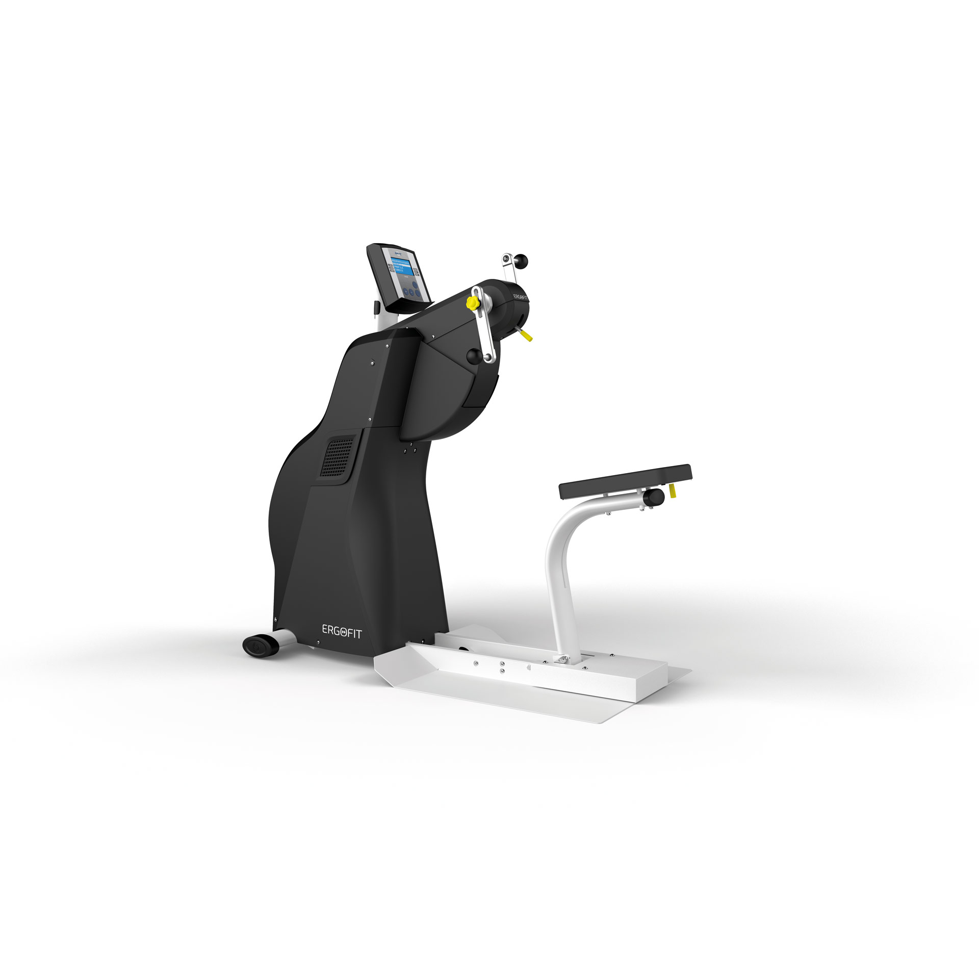 Ein schwarz weißes Cardiogerät Cycle der Marke Ergo Fit.