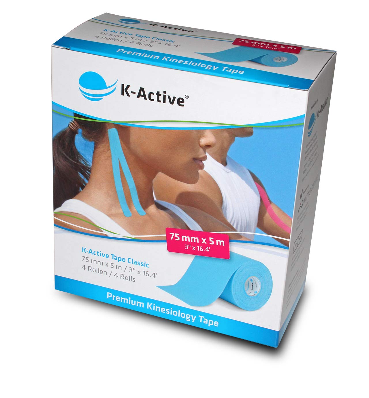 K-Active Tape Classic, blau, 7,5 cm x 5 m, 4er Box
