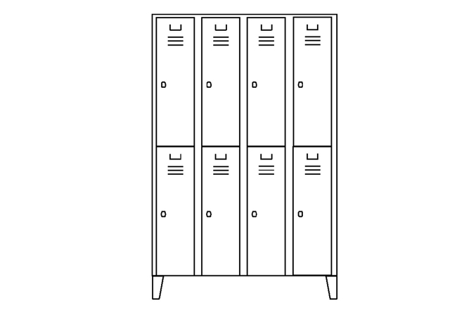 Stahlgarderobe zweigeteilt 8 Abteile, 120 cm