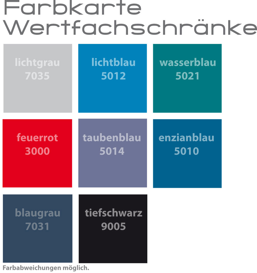 Übersicht der Farbtabelle für Wertfächer.